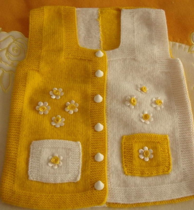 Sarı Beyaz Bebek Yeleği